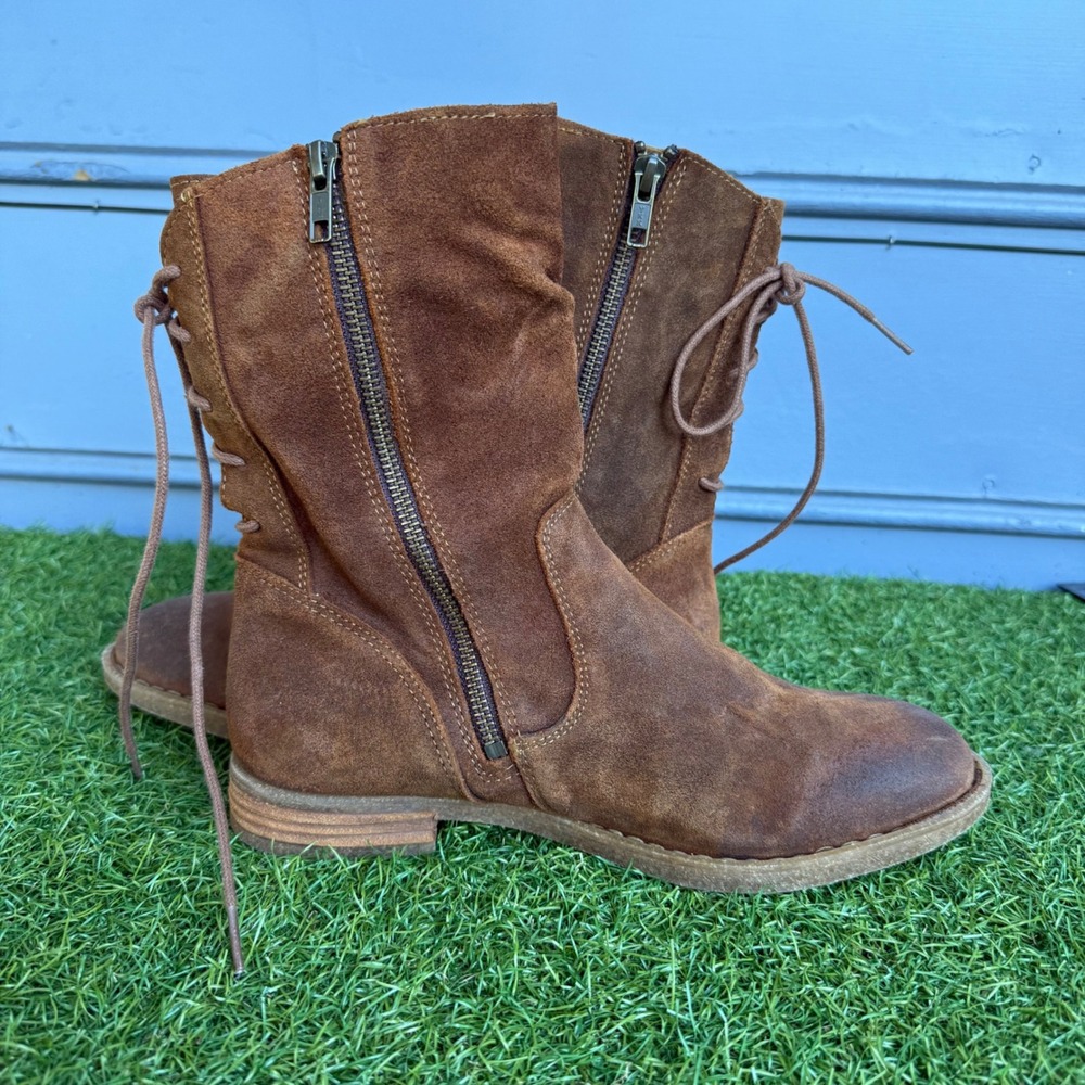 Born Shasta Boots Womens 8.5 Brown Suede Slouchy Lace Up Back Mid Calf Boho - Picture 6 of 9